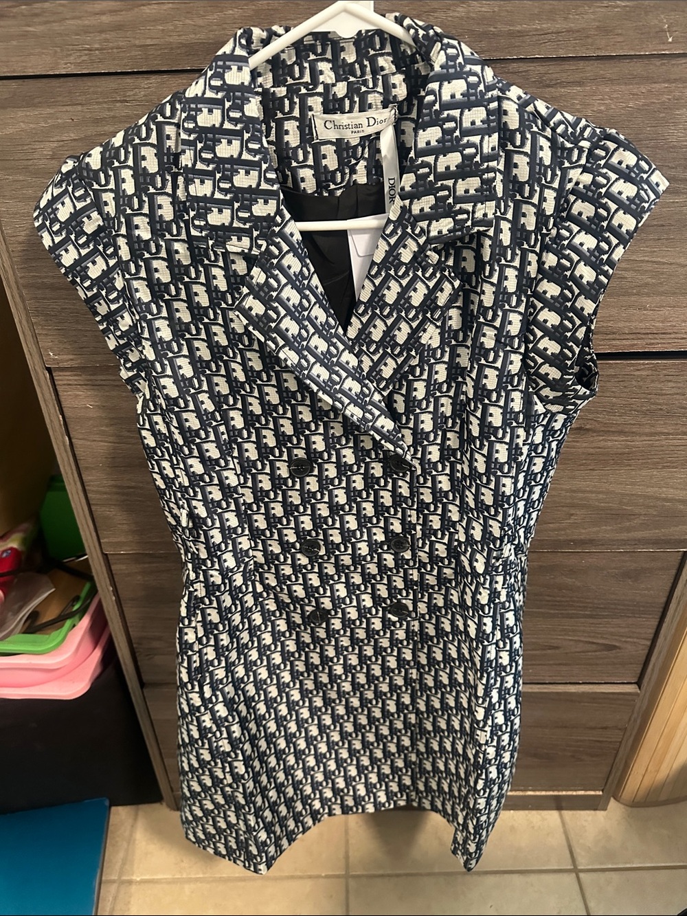 Navy and White Monogram Sleeveless Mini Dress size S